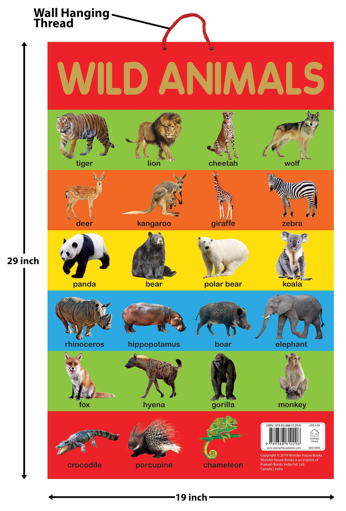 Wild Animals - Early Learning Educational Posters : Perfect For Kindergarten, Nursery and Homeschooling (19 Inches X 29 Inches) - Retail Maharaj