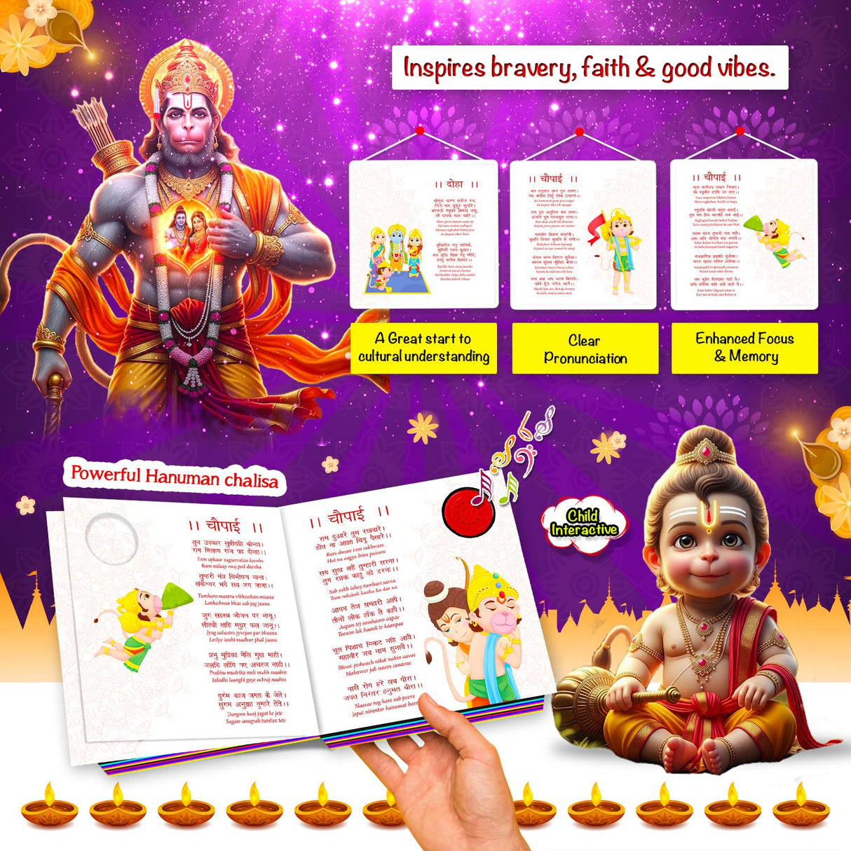 Hanuman Chalisa Mantra Sound and Story Book for kids ; India's First Mythology Shloka and Mantras Sound Book to Teach Indian Culture, Values ... Book for Toddlers, Preschoolers Early Readers - Retail Maharaj