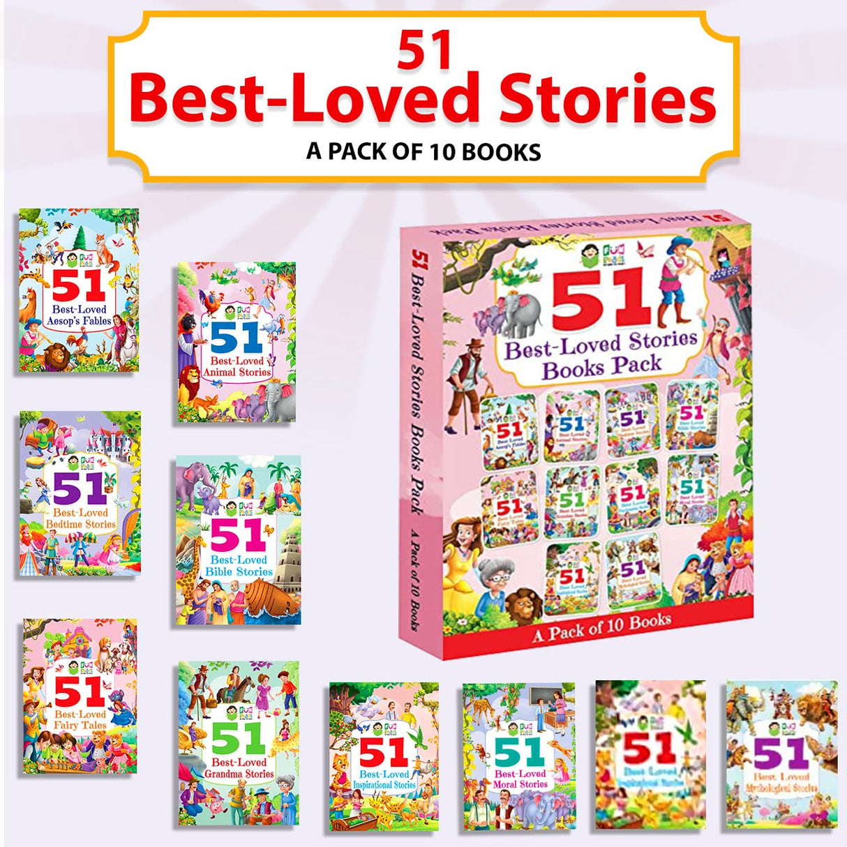 FUN READS 51 Best Loved Stories | Pack of 10 Books | Paperback Edition | Pastime Favorite | Bedtime Stories | Mythological, Fairy Tales & Moral Knowledge Books for Children - Retail Maharaj