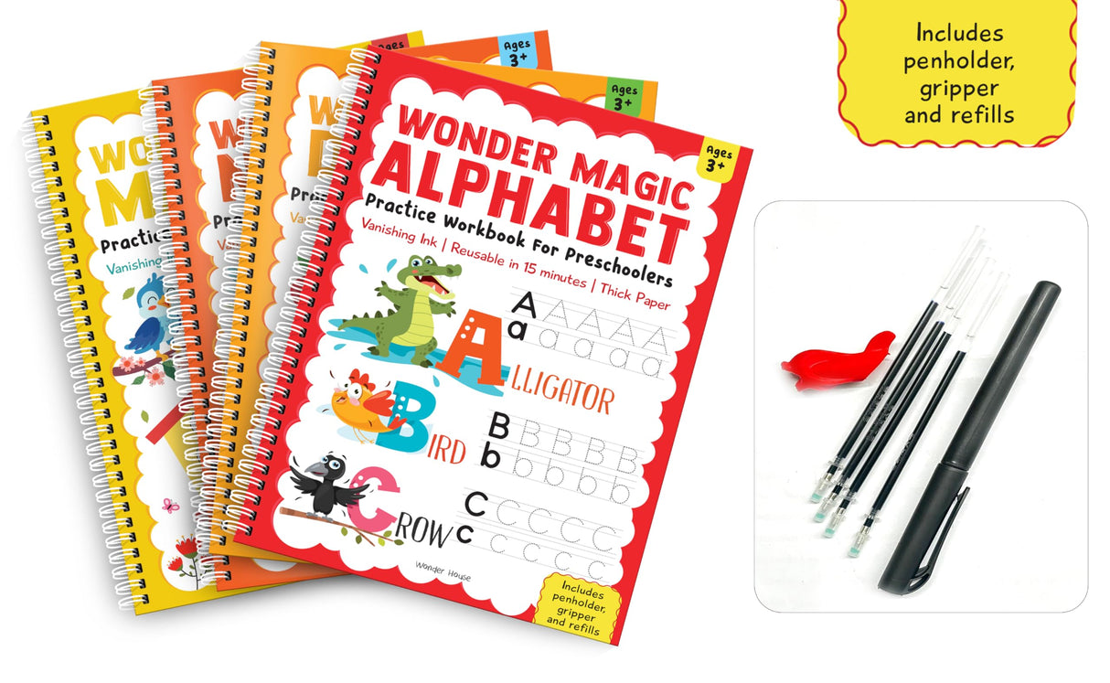 Wonder Magic – Pack of 4 Books Interactive Learning Set: Maths, Drawing, Numbers & Alphabet | Ages 3–6 | 6+ Hours of Skill-Building Fun - Retail Maharaj