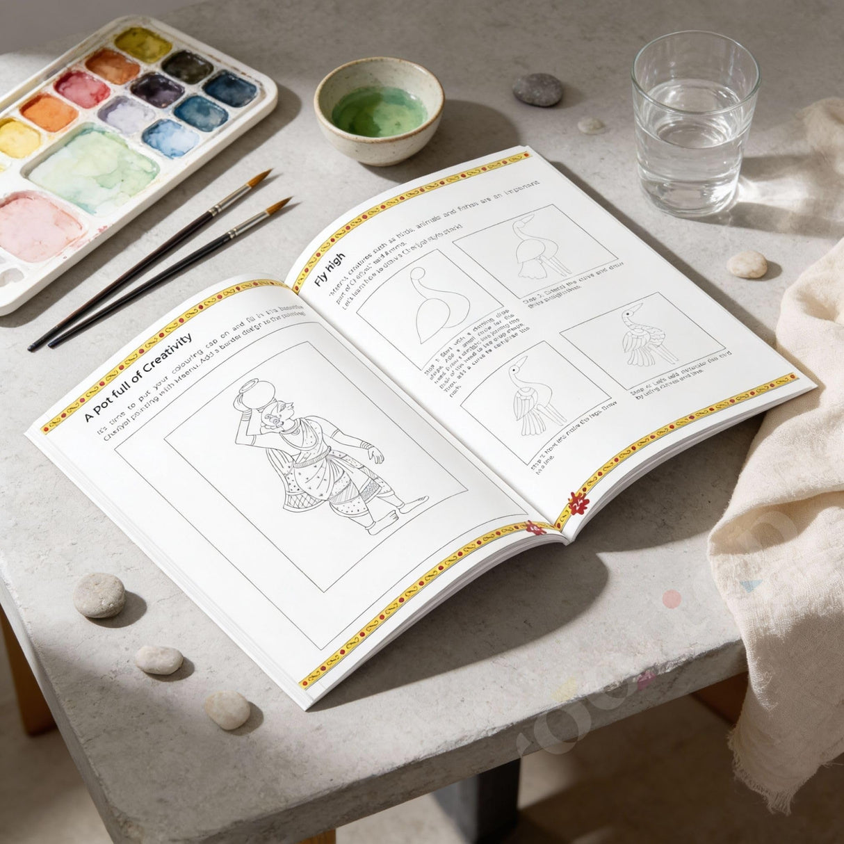 Rooftop Artventures of Cheriyal - Elementary | PAPERBACK (Softcover) | Children's Drawing & Colouring Art Book | DIY Activites, Step-by-step Simple Motifs and Compositions | kids art books: English - Retail Maharaj