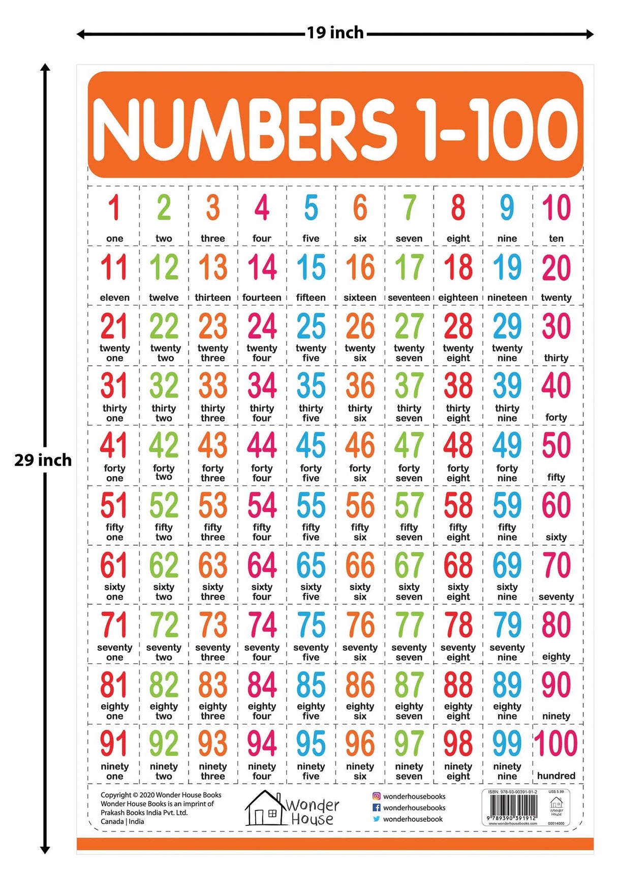 Numbers 1-100 - My First Early Learning Wall Chart: For Preschool, Kindergarten, Nursery And Homeschooling (19 Inches X 29 Inches) - Retail Maharaj