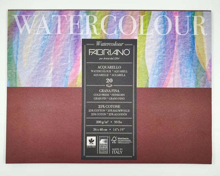 Fabriano Cold Press Watercolour Paper Block 36 x 48 cm 200 GSM 20 Sheets - Retail Maharaj
