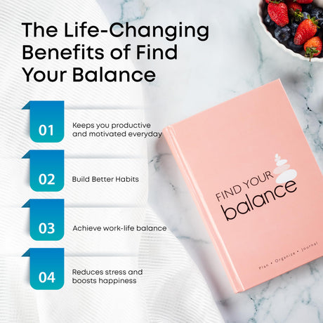 Find Your Balance Undated Planner Journal | Gratitude Journal with Habit Tracker & Mood Tracker | Includes Journaling Stickers | Undated | 4 Months - 300 Pages | (Stone White) - Retail Maharaj