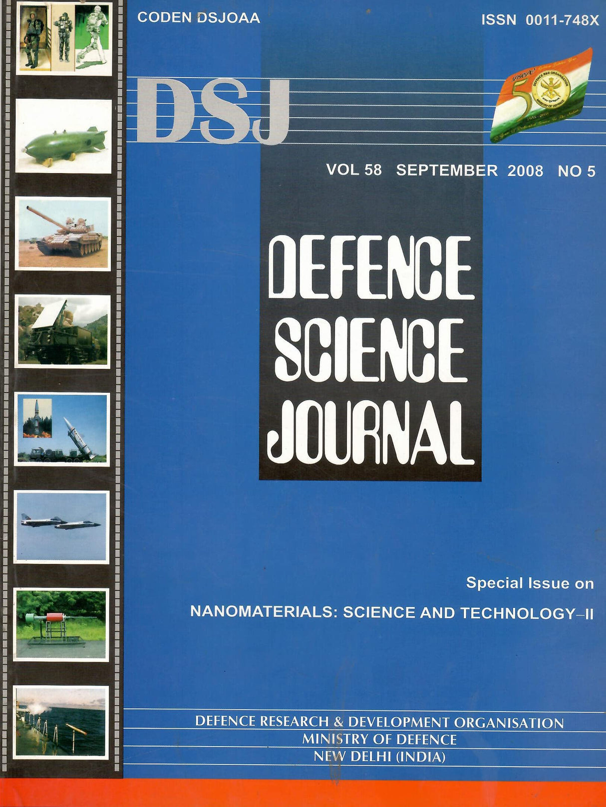 Nanomaterials: Science and Technology-II - Special Issue of Defence Science Journal Vol. 58 September 2008 No. 5 [Paperback] Ministry of Defence