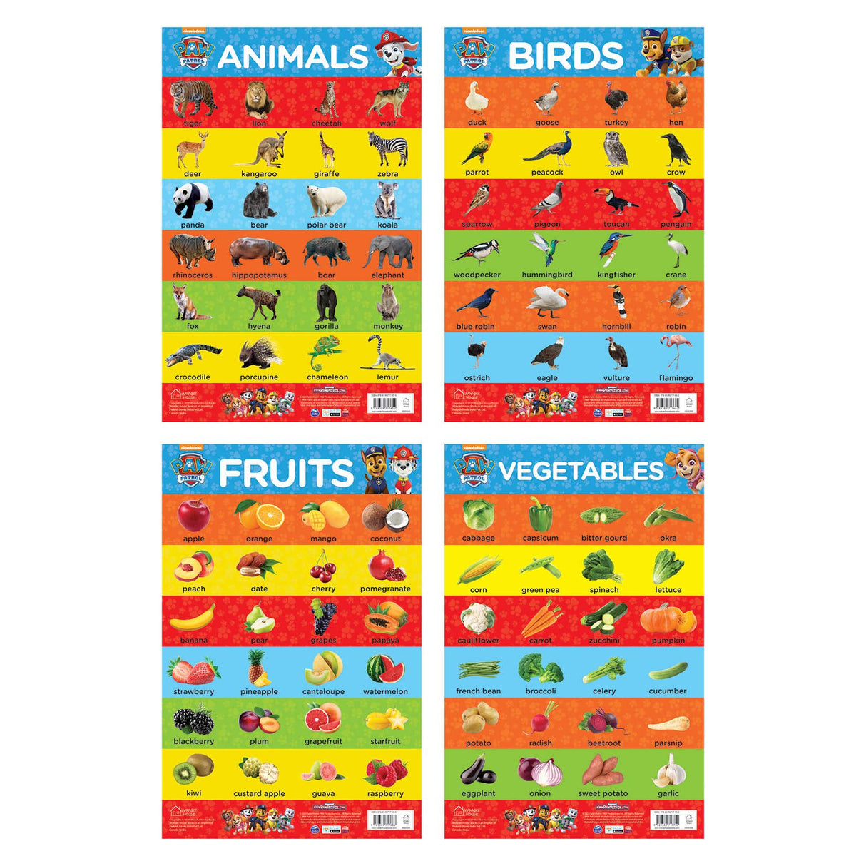 Paw Patrol - My First Early Learning Charts : Learn With Paw Pups (10 Charts - Alphabet, Animals, Birds, Colors, Fruits, Numbers, Opposites, Shapes, Transport, Vegetables) - Retail Maharaj
