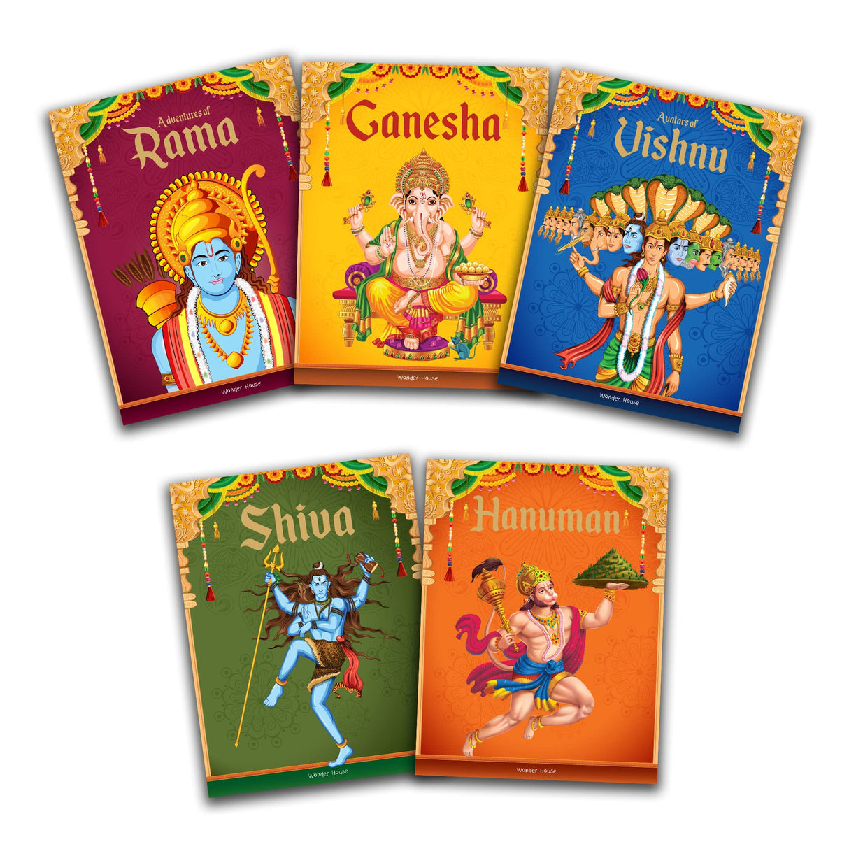 Children's First Mythology Stories (Illustrated) - Pack of 5 books (Ram, Shiva, Hanuman, Ganesha, Vishnu) - Storybook for Kids - Folklore - Traditional Values - 6 years to 10 years - Retail Maharaj
