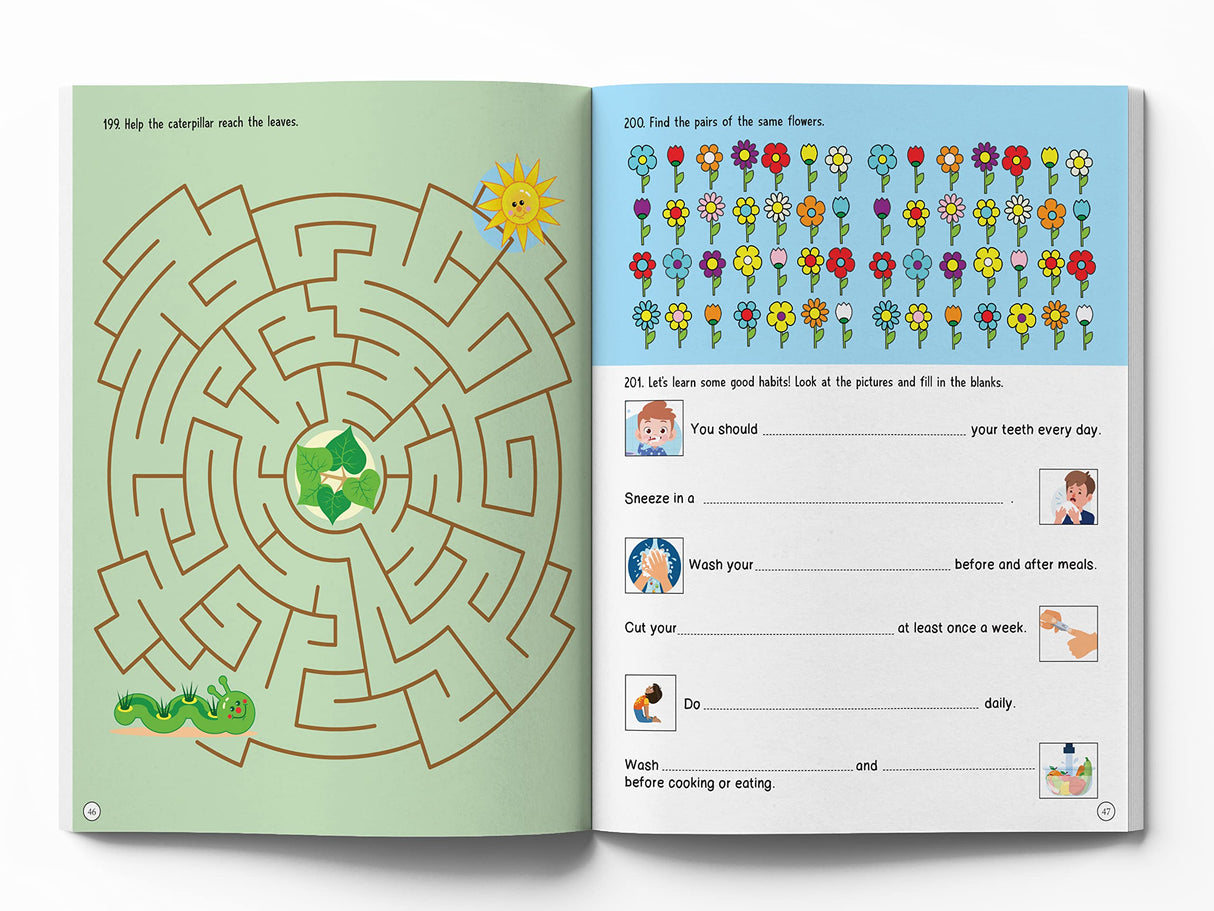 201 Brain Booster Activity Book - Fun Activities and Exercises For Children | Tracing & Pattern, Colors & Shapes, Maze | Ages 5 and up | 1.5 hours of fun time - Retail Maharaj