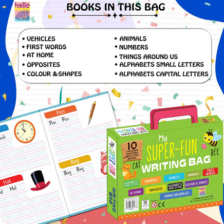 My Super Fun Writing Bag: Set of 10 Amazing Writing Practice Books - Perfect for Kids, Travel and Gifting / Return Gifts - Retail Maharaj