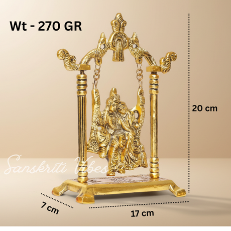 Radha Krishna on Swing Jhula Gold Plated Metal Statue for Home Decor Spiritual Decorative Showpiece - Retail Maharaj