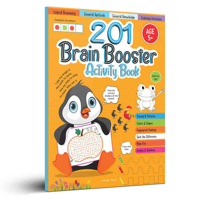 201 Brain Booster Activity Book - Fun Activities and Exercises For Children | Tracing & Pattern, Colors & Shapes, Maze | Ages 5 and up | 1.5 hours of fun time - Retail Maharaj
