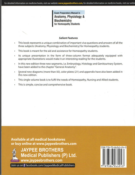 EXAM PREPARATORY MANUAL IN ANATOMY, PHYSIOLOGY & BIOCHEMISTRY FOR HOMEOPATHY STUDENTS - Retail Maharaj
