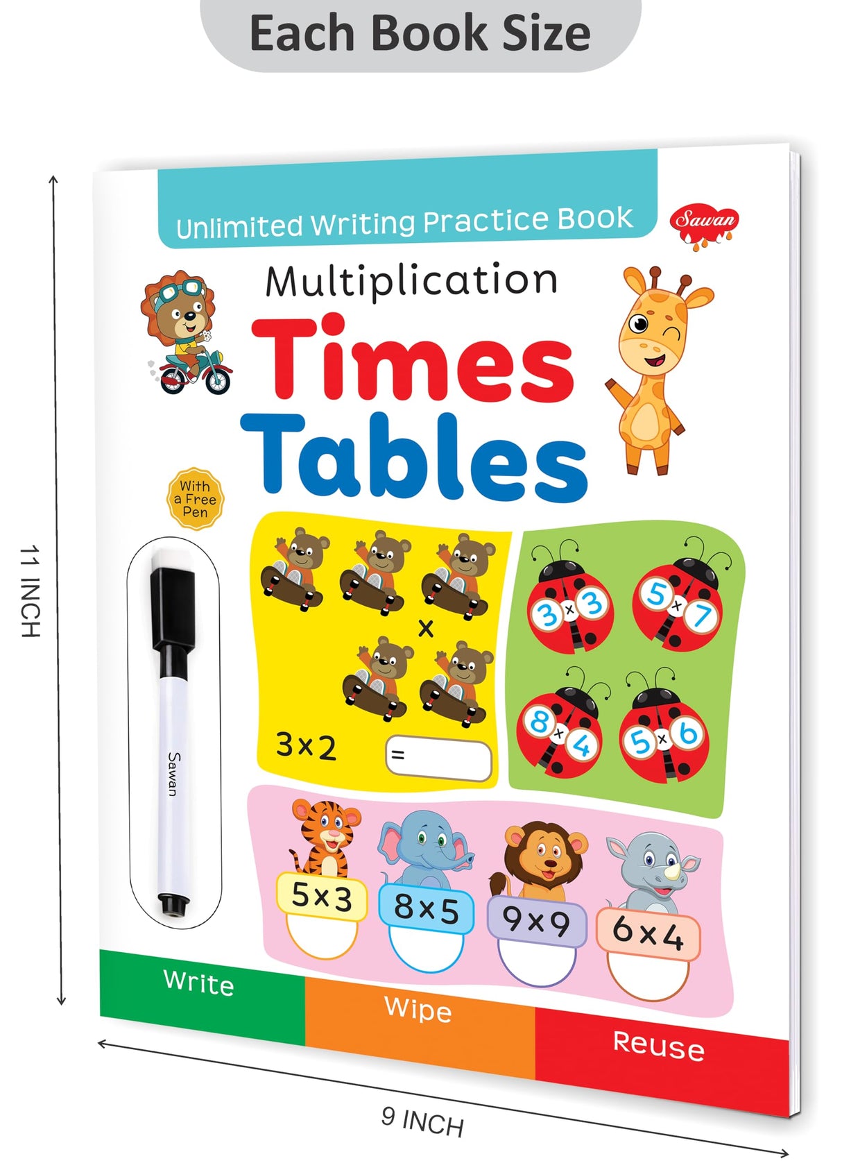 Multiplication Times Tables book : Unlimited Writing Practice book - Educational book for kids, Children learning Maths book with Write wipe Pen - Retail Maharaj