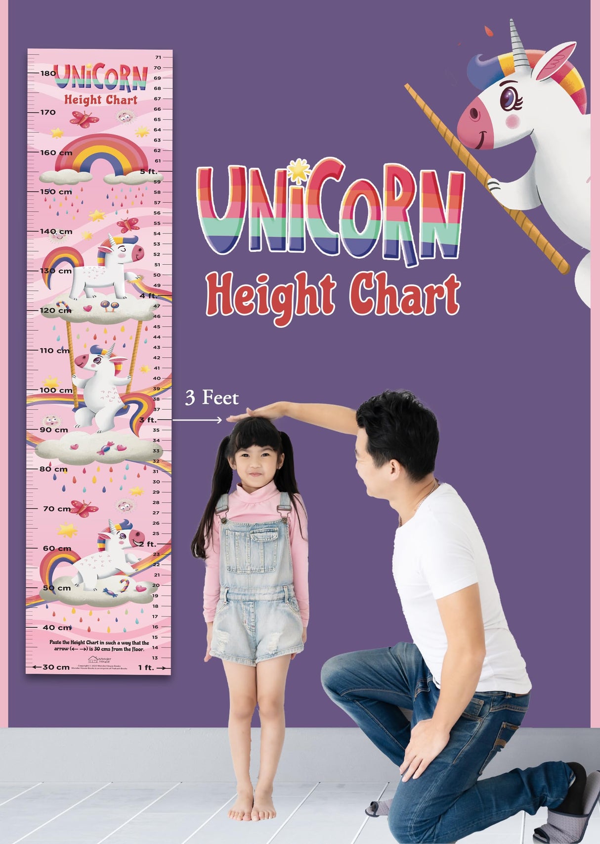 Unicorn Height Chart (Height Chart For Kids | Height Measuring Scale Sticker | Height Chart Wall Sticker for Children | Nursery Decoration) - Retail Maharaj