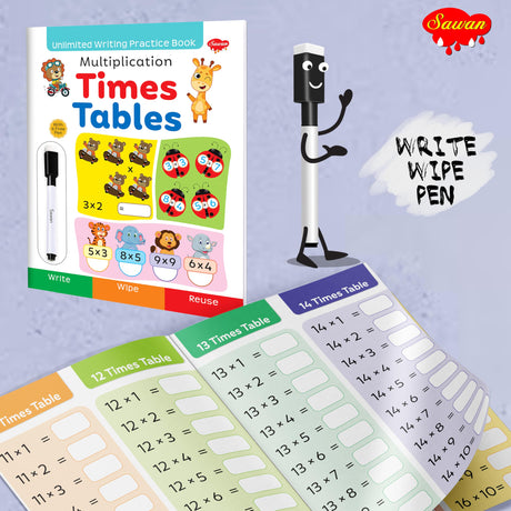 Multiplication Times Tables book : Unlimited Writing Practice book - Educational book for kids, Children learning Maths book with Write wipe Pen - Retail Maharaj