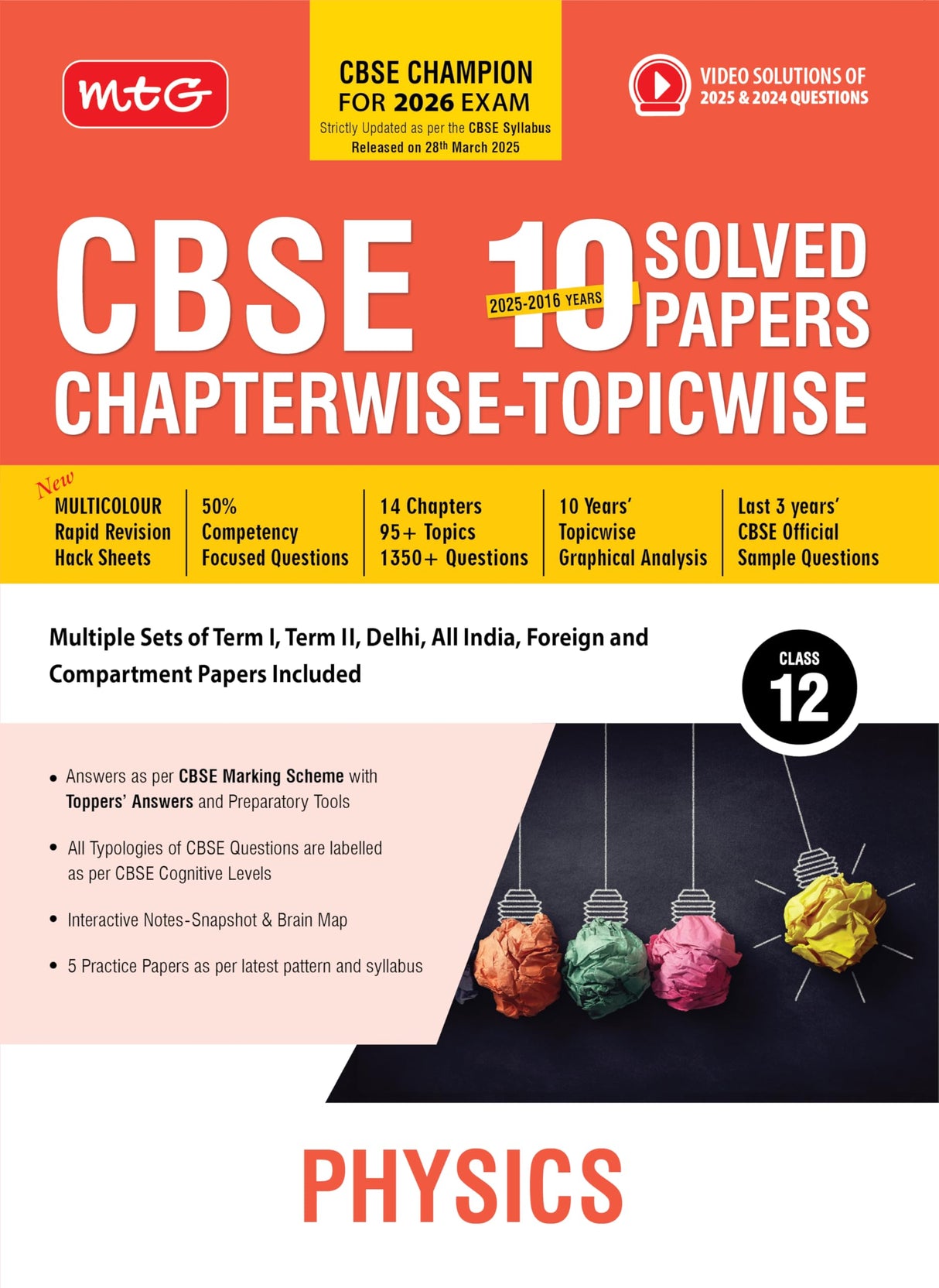 MTG CBSE 10 Years (2025-2016) Chapterwise Topicwise Solved Papers Class 12 Physics - CBSE Champion For 2026 Exam | Free Video Solution of PYQs | CBSE Sample Papers (As Per Latest Pattern) - Retail Maharaj