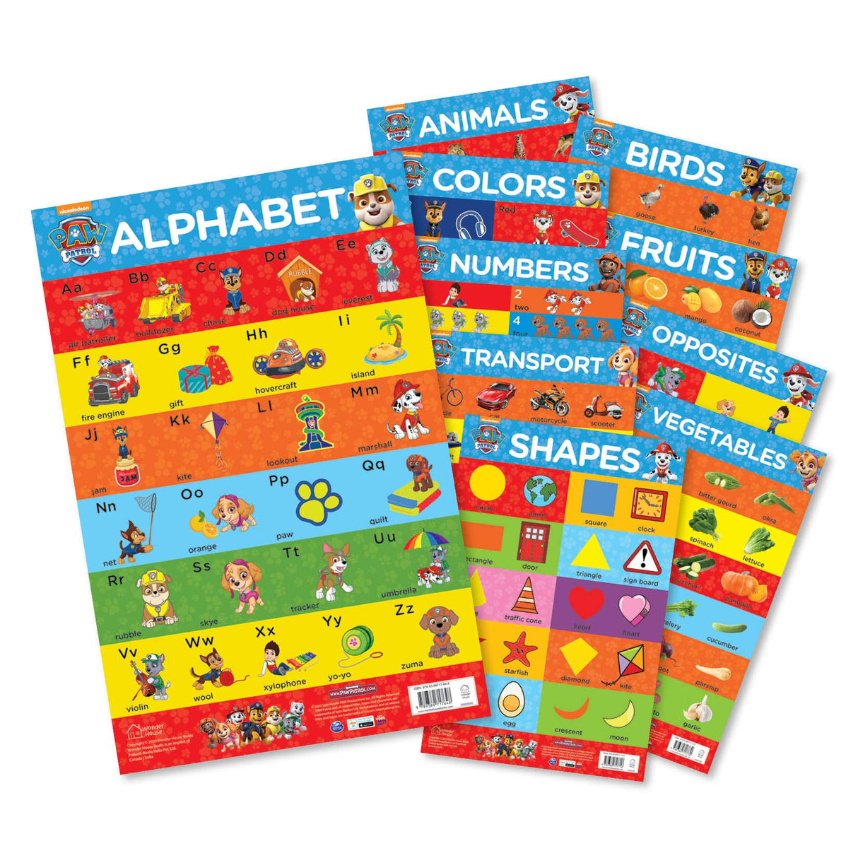 Paw Patrol - My First Early Learning Charts : Learn With Paw Pups (10 Charts - Alphabet, Animals, Birds, Colors, Fruits, Numbers, Opposites, Shapes, Transport, Vegetables) - Retail Maharaj