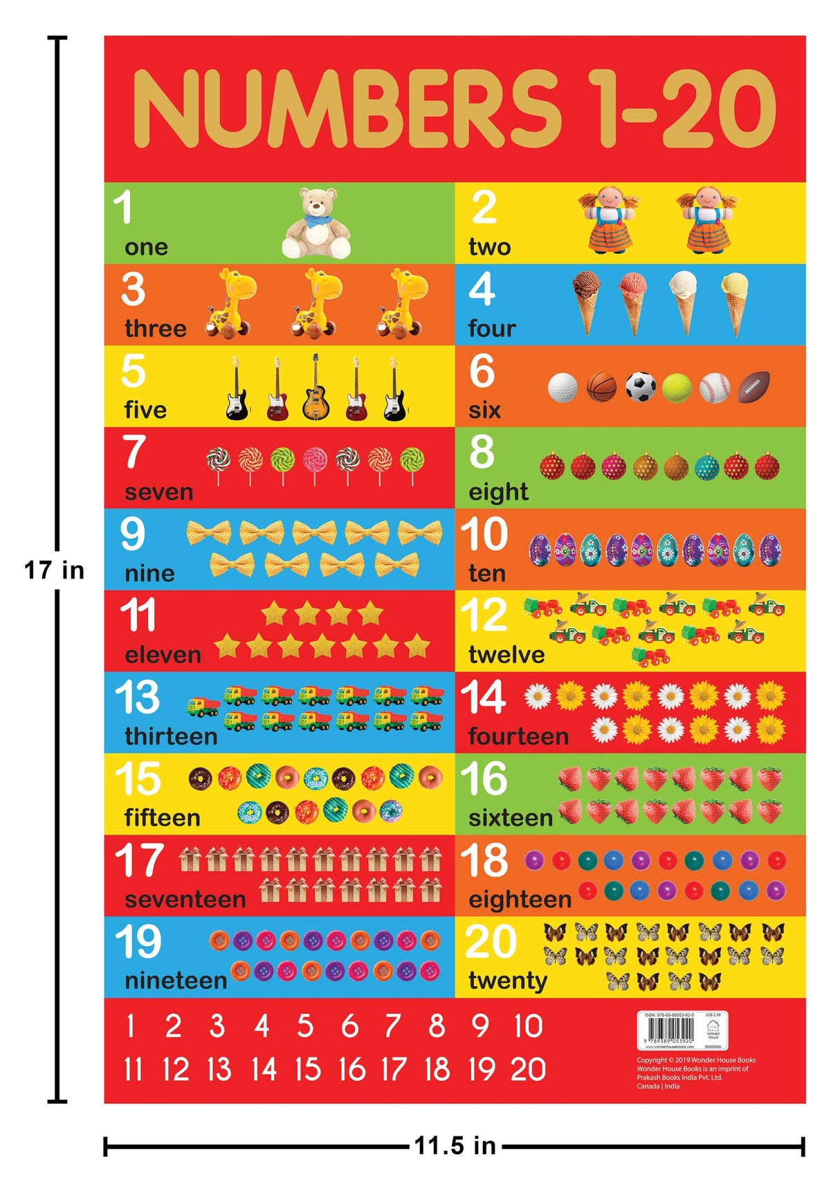 Numbers 1-20 Chart - Early Learning Educational Chart For Kids: Perfect For Homeschooling, Kindergarten and Nursery Students (11.5 Inches X 17.5 Inches) - Retail Maharaj