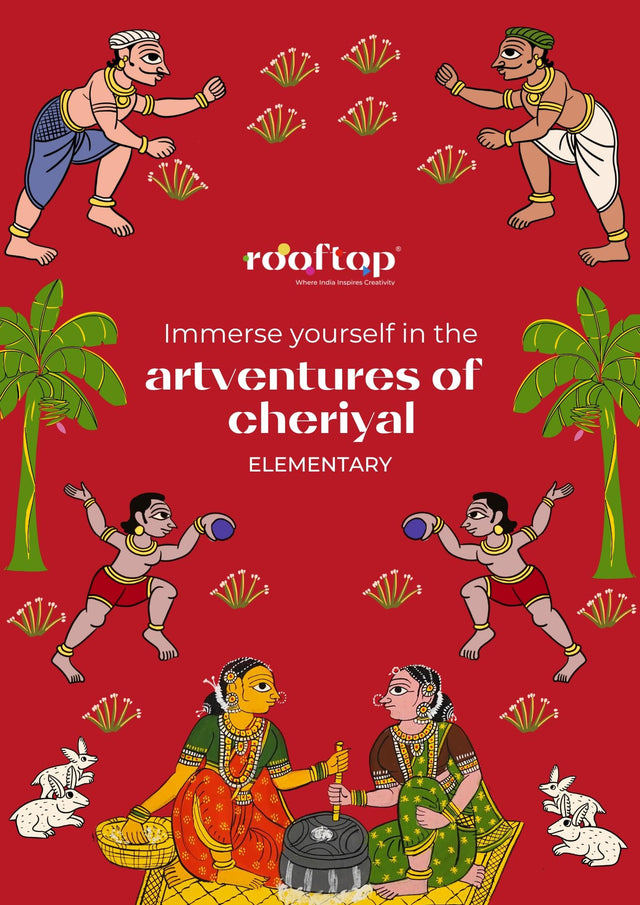 Rooftop Artventures of Cheriyal - Elementary | PAPERBACK (Softcover) | Children's Drawing & Colouring Art Book | DIY Activites, Step-by-step Simple Motifs and Compositions | kids art books: English - Retail Maharaj
