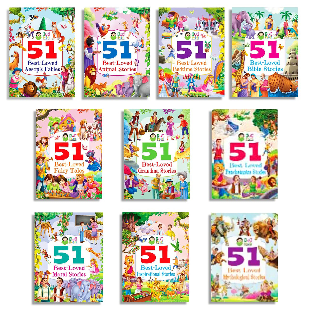 FUN READS 51 Best Loved Stories | Pack of 10 Books | Paperback Edition | Pastime Favorite | Bedtime Stories | Mythological, Fairy Tales & Moral Knowledge Books for Children - Retail Maharaj