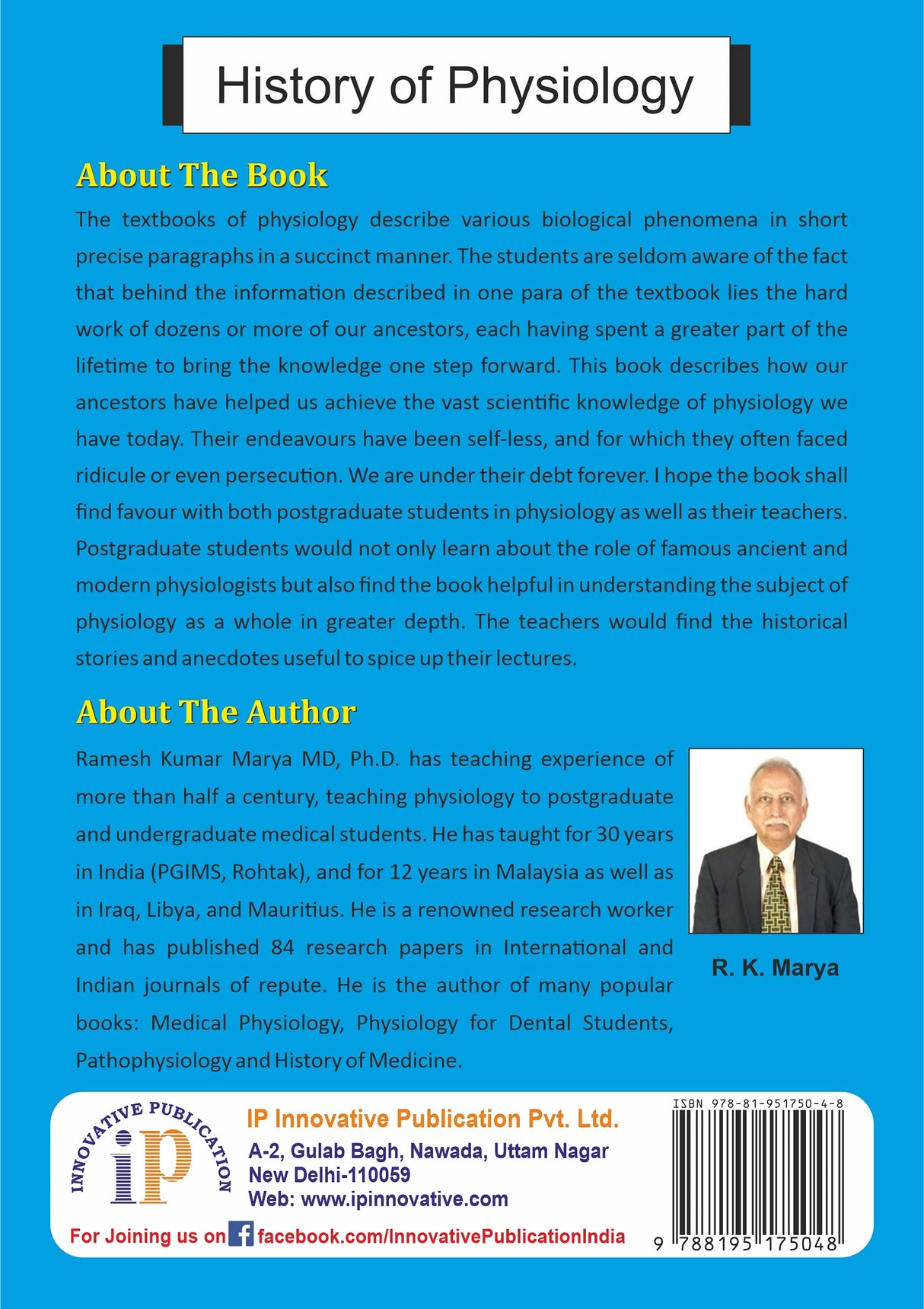 History of Physiology – For Postgraduate Students (First Edition, 2021) - Retail Maharaj
