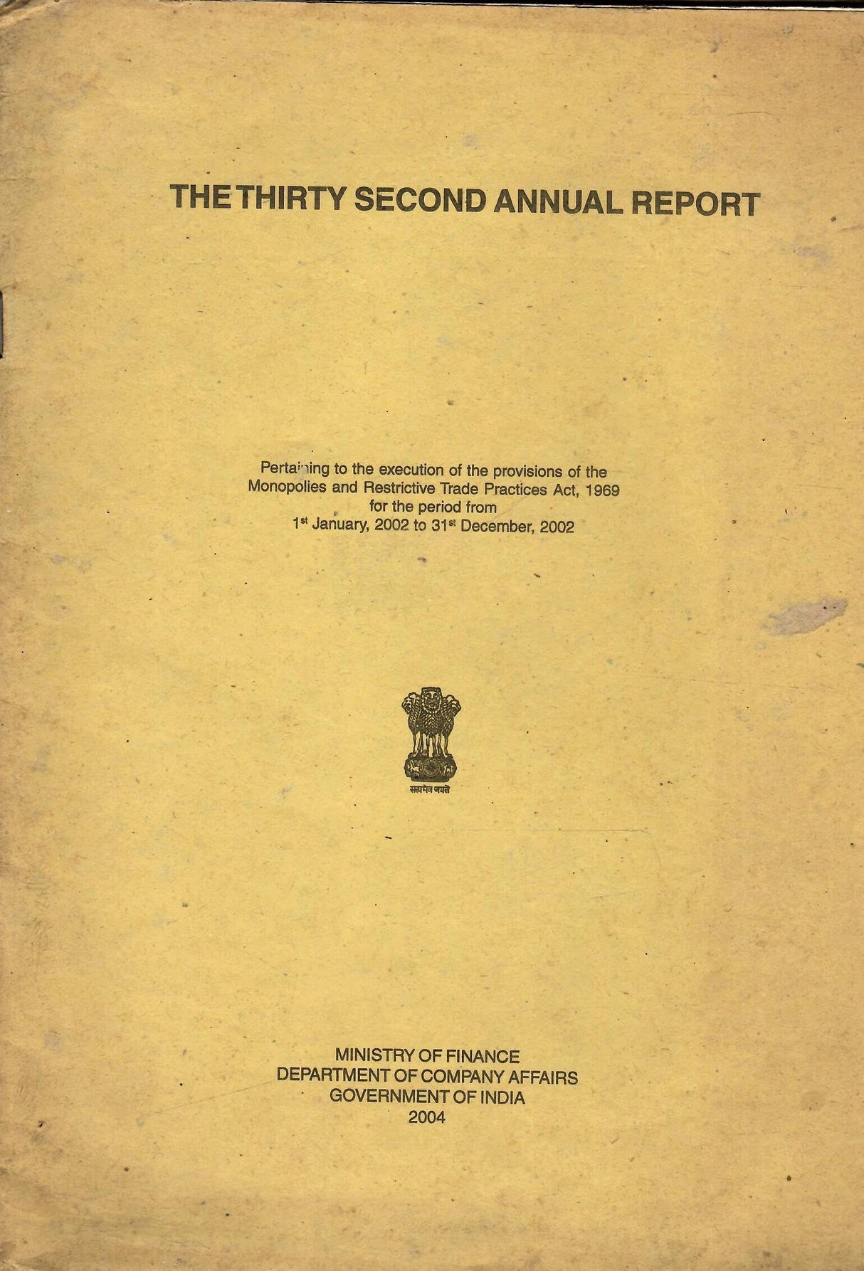 Pertaining To The Execution Of The Provisions Of The Monopolies And Restrictive Trade Practices Act, 1969 For The Period From 1st January, 2002 To 31st December, 2002 - The Thirty Second Annual Report