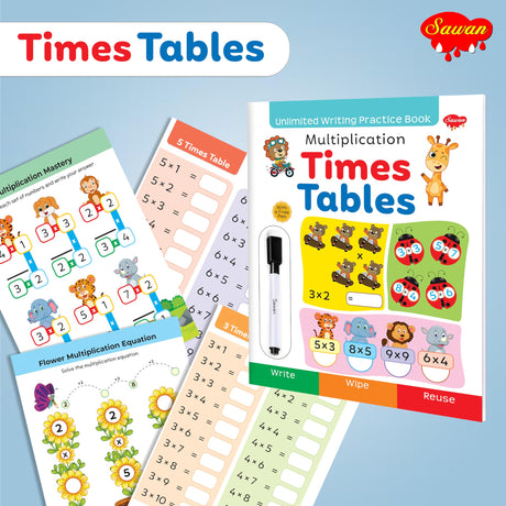 Multiplication Times Tables book : Unlimited Writing Practice book - Educational book for kids, Children learning Maths book with Write wipe Pen - Retail Maharaj