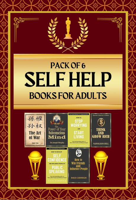 Pack of 6 Self Help Book for Adult - How to Self Confidence, Stop Worrying, Win Friends, Subconscios Mind, Think & Grow and Art of War - Retail Maharaj