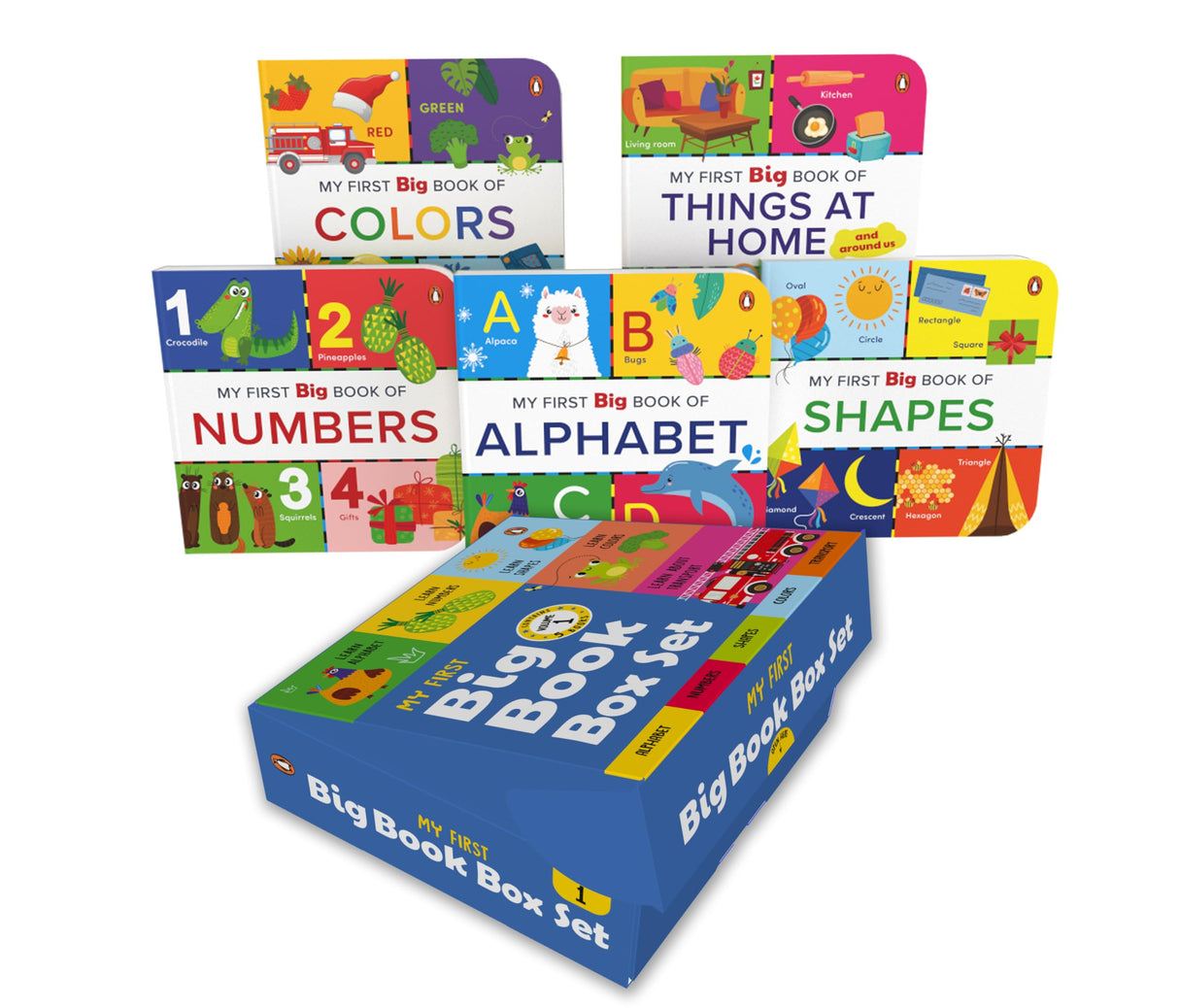 My First Big Book Boxset-Volume 1 (5 Books): A Pizza Box of 5 Large Font Illustrated Board Books on Alphabet, Numbers, Colors, Shapes & Transport | Vocabulary Builder for Preschool Kids, Toddlers I Perfect Gift Set I Ages 1+ [Select Learning] - Retail Maharaj