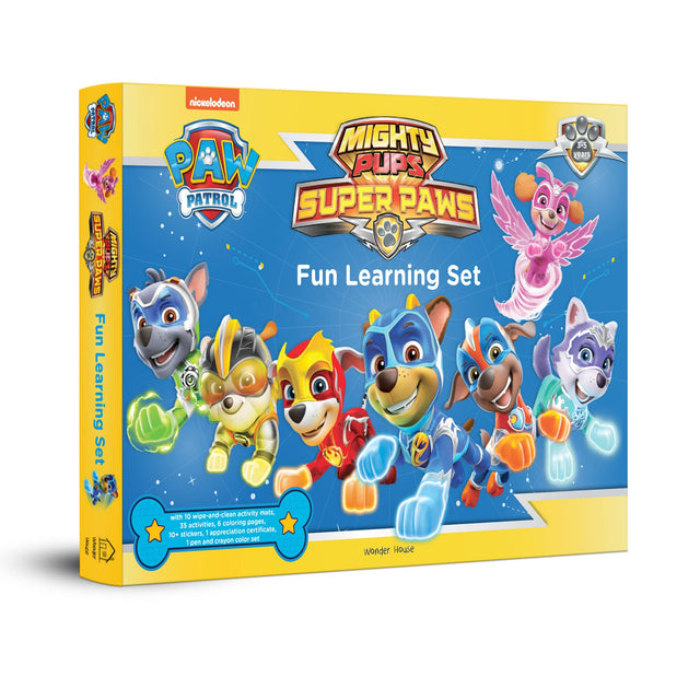 Nickelodeon Paw Patrol – Mighty Pups Super Paws: Fun Learning Set Includes Wipe & Clean Mats, Coloring Sheets, Stickers, Crayons, Certificate & Pen | Ages 3–6 | 4 Hours of Heroic Learning & Play - Retail Maharaj