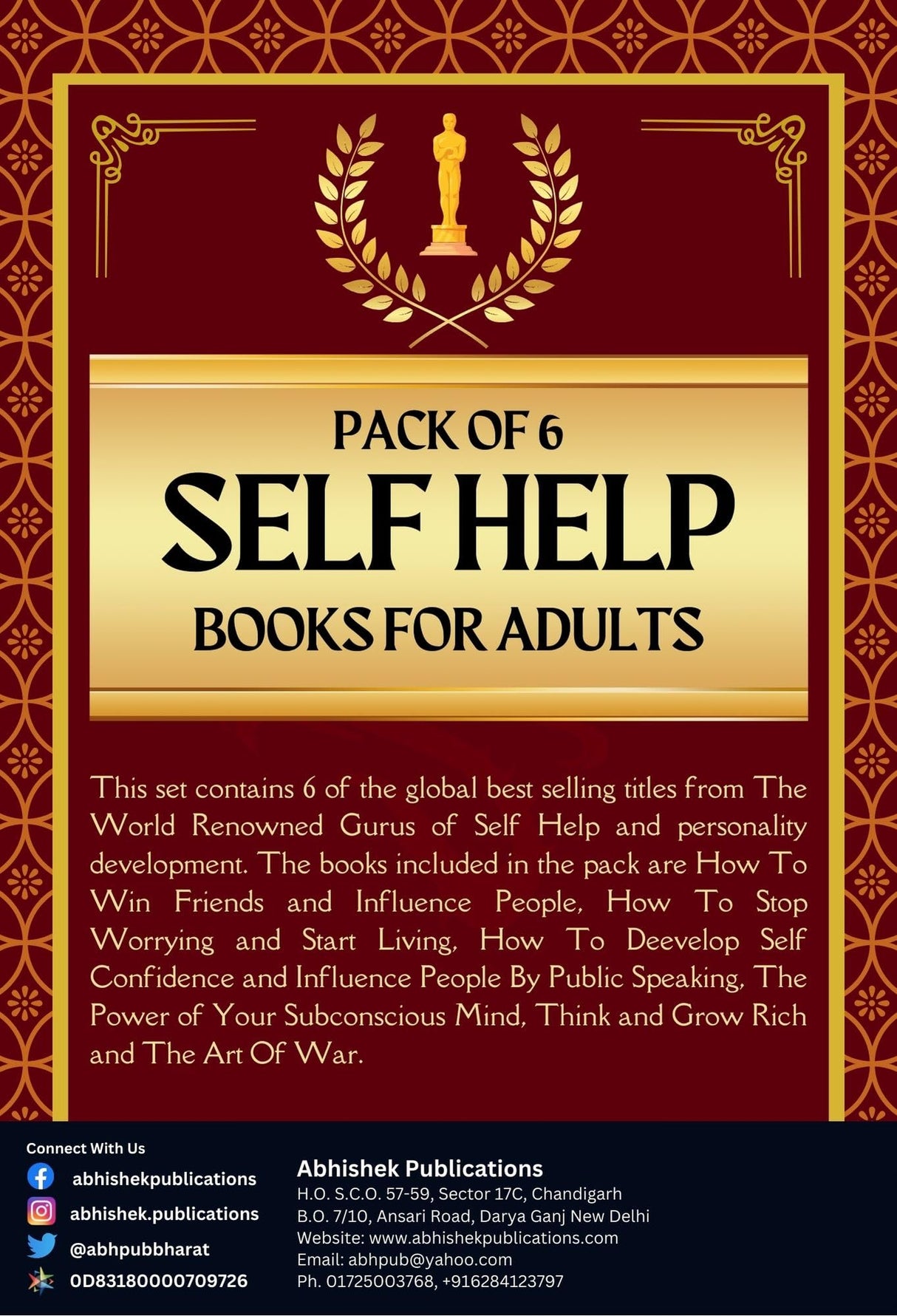 Pack of 6 Self Help Book for Adult - How to Self Confidence, Stop Worrying, Win Friends, Subconscios Mind, Think & Grow and Art of War - Retail Maharaj
