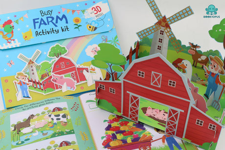 Booktopus Build It Activity Kit - At The Busy Farm 3D Model Making Kit with Book - DIY Craft Kit for Kids 3-6+ Years - Learning Through Play - Retail Maharaj