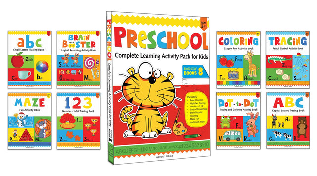 Preschool Complete Learning Activity Pack for Kids – Alphabet, Numbers, Tracing, Coloring, Mazes, Logical Thinking & More | Ages 3–5 | 15+ Hours of Engaging Early Learning Fun - Retail Maharaj
