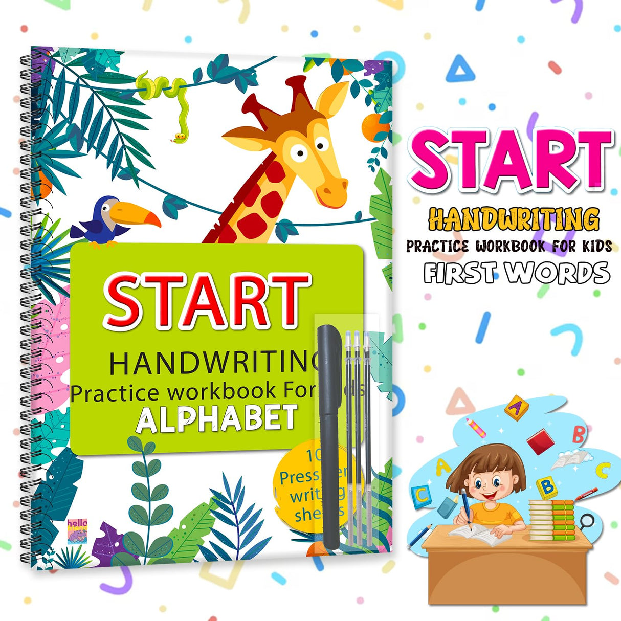Start Handwriting Practice Alphabet Writing Books English Language - Letter Word and Sentence Writing Practice illustrated Book, Fun and Educational - Ages 2+ Years - Retail Maharaj