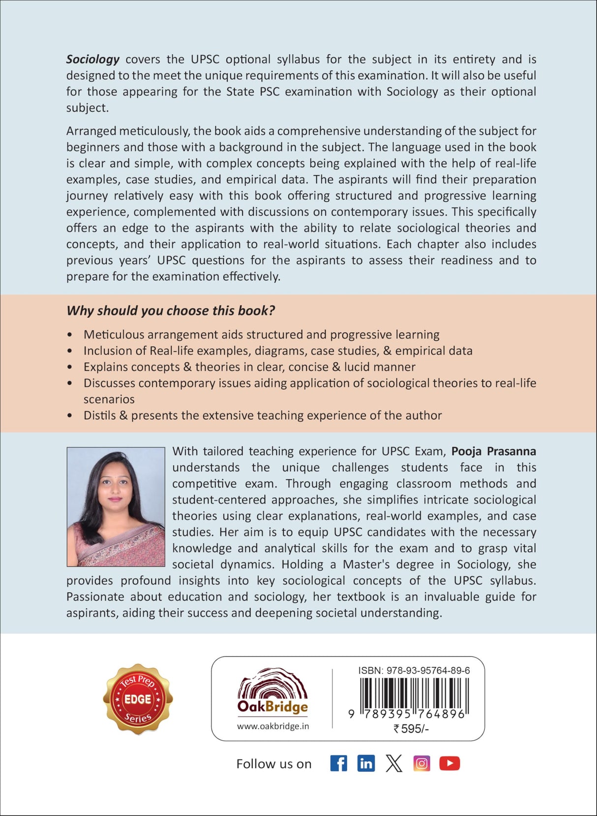 Sociology for UPSC & State PSC Examination 2024 | Includes Real-life examples, diagrams, case studies, & empirical data | Previous Years’ UPSC Questions | Pooja Prasanna | OakBridge - Retail Maharaj