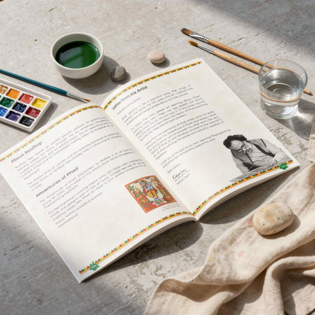 Rooftop Artventures of Phad - Elementary | PAPERBACK (Softcover) | Children's Drawing & Colouring Art Book | DIY Activites, Step-by-step Simple Motifs ... Phad Art Elementary Painting book: english - Retail Maharaj