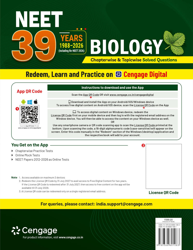 Cengage NEET 39 Years (1988-2026) Biology Chapterwise & Topicwise Solved Questions