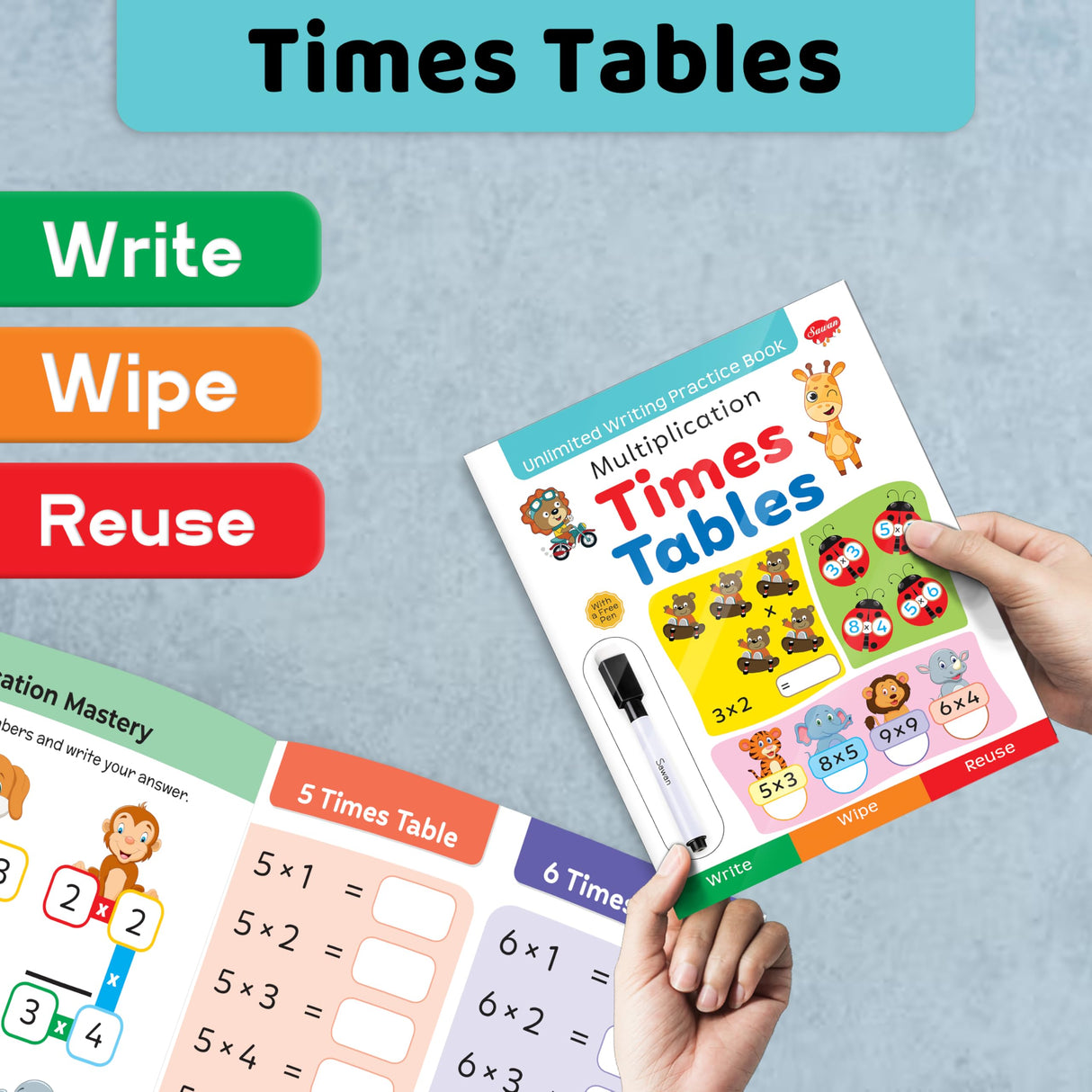 Multiplication Times Tables book : Unlimited Writing Practice book - Educational book for kids, Children learning Maths book with Write wipe Pen - Retail Maharaj