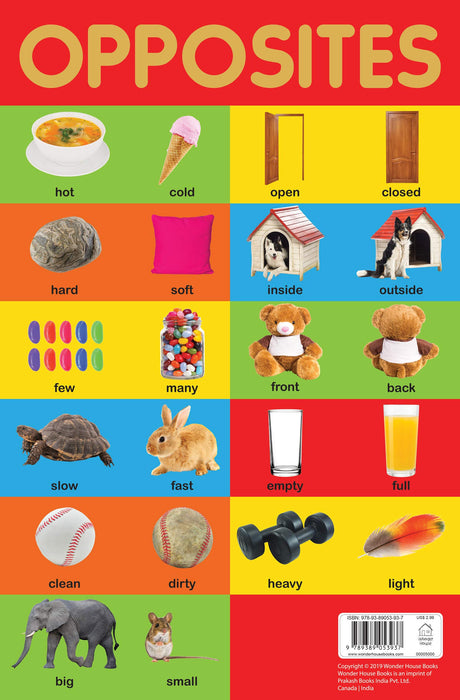 Opposites Chart - Early Learning Educational Chart For Kids: Perfect For Homeschooling, Kindergarten and Nursery Students (11.5 Inches X 17.5 Inches) - Retail Maharaj