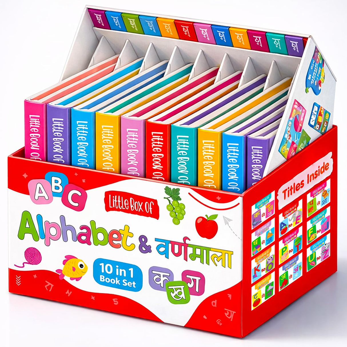 My First Tiny Little Box of Alphabets and Vimala (क से ज्ञ तक) (अ – अः) Set of 10 Board Books | Early Learning Educational for Kids | | Perfect for Home-schooling, Kindergarten and Nursery Students - Retail Maharaj