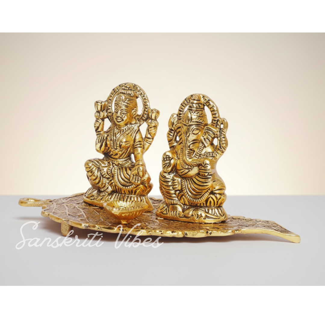 Laxmi Ganesha Metal Statue Decorative Showpiece – Glossy Finish Auspicious Home Temple & Festive Décor Idol