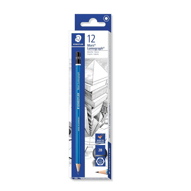 Staedtler Mars Lumograph 2B Graphite Pencil Set of 12 for Drawing Sketching and Writing - Retail Maharaj