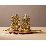 Laxmi Ganesha Metal Statue Decorative Showpiece – Glossy Finish Auspicious Home Temple & Festive Décor Idol