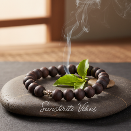 Natural Dark Brown Shyama Tulsi Beads Handmade Bracelet – Spiritual and Authentic Jewelry - Retail Maharaj