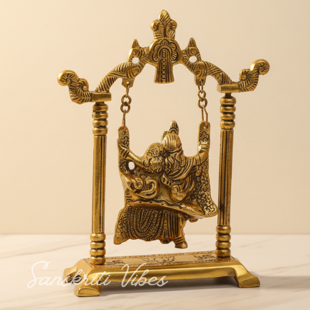 Radha Krishna on Swing Jhula Gold Plated Metal Statue for Home Decor Spiritual Decorative Showpiece - Retail Maharaj