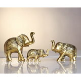 Elephant Showpiece Metal Statue Small Size Gold Polish 3 pcs Set for Home and Office Decoration - Retail Maharaj