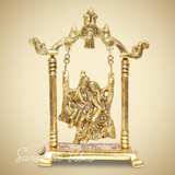 Radha Krishna on Swing Jhula Gold Plated Metal Statue for Home Decor Spiritual Decorative Showpiece - Retail Maharaj