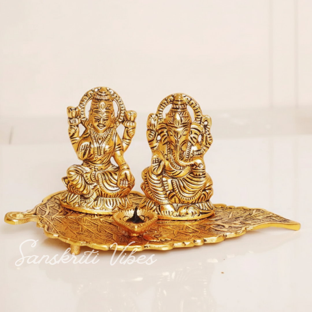 Laxmi Ganesha Metal Statue Decorative Showpiece – Glossy Finish Auspicious Home Temple & Festive Décor Idol