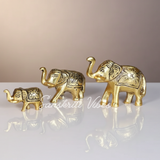 Elephant Showpiece Metal Statue Small Size Gold Polish 3 pcs Set for Home and Office Decoration - Retail Maharaj