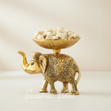 Metal Elephant Dry Fruit Bowl Showpiece Gold Polish Decorative Bowl for Home and Office Table, Elephant Showpiece Bowl for Gift - Retail Maharaj